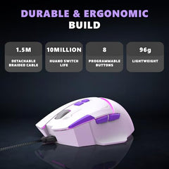 EvoFox Performance Series Banshee Rechargeable Wireless Gaming Mouse (2.4G+BT+Wired), Hyper Connect-Pixart3325 Sensor, Upto 1000Hz Polling Rate & 10000DPI,8 Programmable Buttons,Comprehensive Software