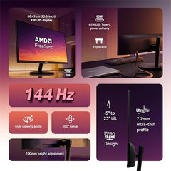 Acer SH242Y P1 23.8 Inch FHD IPS Gaming Monitor I 144Hz Refresh Rate I 1ms VRB I USB Type-C 65W PD I AMD FreeSync I Ultra Slim Design I ErgoStand I HDMI I Built-in Speakers I VisionCare Technology