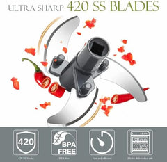 3 Stainless Steel Blade, Powerful Mini Handy Quick 450 ml Vegetable & Fruit Chopper (Red)