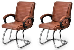 KITHANIA Executive Office Home Study Chair Library Chair with Cushioned Arm Rest & Seat Back, Reception or Conference Room Seating, 100 Kgs Limit (2, Pink, Double Pipe Chrome Frame)