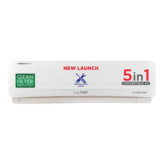 Lloyd 2.0 Ton 5 Star Inverter Split AC (5 in 1 Convertible, Copper, Anti-Viral + PM 2.5 Filter, White with Golden Deco Strip, GLS24I5FWGEV)