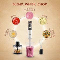 AGARO Grand 1000 Watts Hand Blender With Chopper, Jar & Whisker, 2 Variable Speed Modes & Speed Regulator, Stainless Steel Blades(Black)