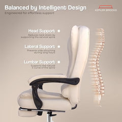 Kepler Brooks Italia Premium Leatherette Office Chair for Work | 3-Years Warranty | Boss Chair for Office, Ergonomic Executive Chair, Cushioned Arms & Seat, Leg Rest, Heavy Duty Metal Base (Black)