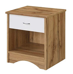 DeckUp Plank Bei Engineered Wood Bed Side Table and End Table (Walnut and White, Matte Finish)