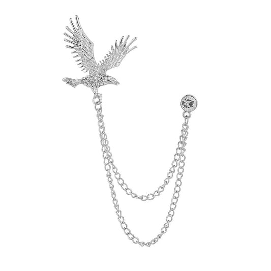 SYGA Men's & Women Suit Shirt Stud Lapel Pin Chain Tassel Brooch Pin with Eagle Design and Crystal Chain(Silver)