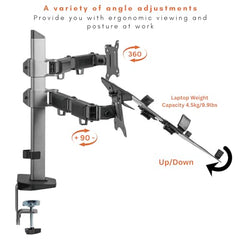 Artikel Double Monitor Desk Mount | Adjustable Heavy Duty Monitor Arms | VESA Mount with C Clamp & Grommet Mounting Base | Computer Monitor Stand for Screen up to 27 inch | Table Mounted | Black