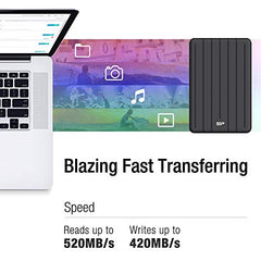 SP Silicon Power 2Tb Portable Ssd, USB-C, Aluminum Case USB 3.2 Gen 2 Type-C External Solid State Drive, Up to 520Mb/S, Bolt B75 Pro Series