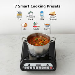Amazon Basics 1600W Induction Cooktop | 7 Pre-Set Cooking Menus | LED Display | Smart Push Buttons I Energy Efficient, Auto Cut-off, 20A IGBT & 4KV Surge Protection I Black