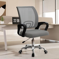 Casa Copenhagen Mesh Mid Back Office/Study/Computer/Revolving/Desk Chair for Work from Home -Metal Base, Height Adjustable Seat - Grey Milange & Black Handle