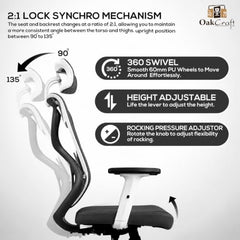 Oakcraft Hurricane Premium Ergonomic Office Chair | Dynamic 2D Lumbar Support | High-Back Executive Chair for Office, Home & Workstation