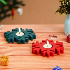 eCraftIndia Wooden Floral Printing Block Decorative Tea Light Candle Holders (Set of 12, Green White) Diwali Christmas Decorations Items for Home Office Christmas Gifts for Women Men Family Friend