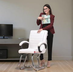 KITHANIA Executive Office Home Study Chair Library Chair with Cushioned Arm Rest & Seat Back, Reception or Conference Room Seating, 100 Kgs Limit (2, Pink, Double Pipe Chrome Frame)