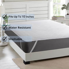 Trance Home Linen 100% Cotton Quilted Mattress Protector Single Siz Bed| Quilted Bed Cover |Water Resistant | Breathable 100% Cotton Pad with Elastic Straps on Corners (75x36 inch, Beige)