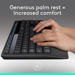 Logitech MK345 Wireless Combo Full-Sized Keyboard with Palm Rest and Comfortable Right-Handed Mouse, 2.4 GHz Wireless USB Receiver, Compatible with PC, Laptop - Black