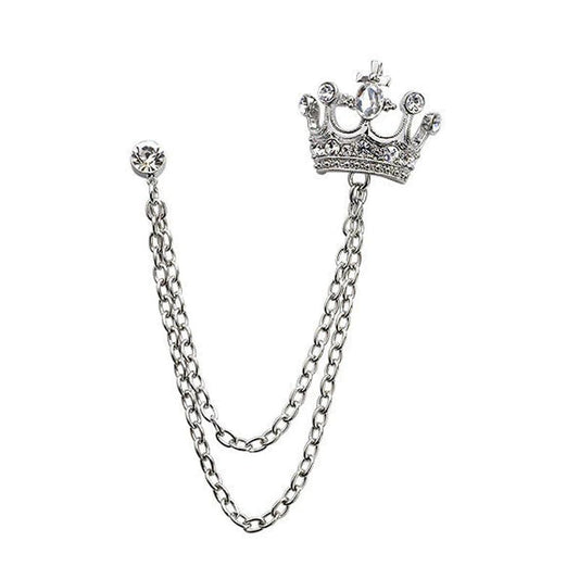 SYGA Luxury Crown Style Brooch for Men's & Women Suit Shirt Stud Brooch Lapel Pin Brooch Pin Chain Tassel Brooch Pin with Crystal Chain(Silver Crown)