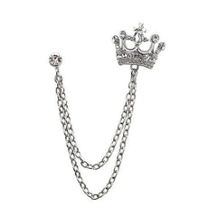 SYGA Luxury Crown Style Brooch for Men's & Women Suit Shirt Stud Brooch Lapel Pin Brooch Pin Chain Tassel Brooch Pin with Crystal Chain(Silver Crown)
