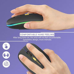 BUYFLUX LED Wireless Mouse, Slim Silent Mouse 2.4G Portable Mobile Optical Office Mouse with USB & Type-c Receiver, 3 Adjustable DPI Levels for Notebook, PC, Laptop, Computer (Black)