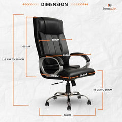 INNOWIN Profit High Back Orthopedic Boss Chair with 3 Year Limited Warranty | Leatherette Office Chair | Ergonomic Executive Chair with Spacious Cushioned Seat | Heavy Duty Metal Base | Grey