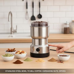 Electric Mini Mixer Grinder Machine Stainless Steel, Coffee Bean Grinder & Masala Chopper With Blade, Push Button, Corded Mini Blender for Spices, Herbs, Nuts, Grains and Kitchen Use