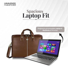 HAMMONDS FLYCATCHER Men Genuine Leather Office Bag - Laptop Bag - Padded Laptop Compartment, Fits 14 Inch Laptop - Adjustable Strap, 1 Year Warranty - Office, Travel, Daily Use - Brushwood, Brown