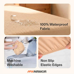 MY ARMOR Waterproof Mattress Protector King Size, 78x72, 6.5x6 feet, Double Bed Protector Sheet Cover, Breathable and Hypoallergenic Ultra Soft Fitted Terry Cotton Feel Fabric, Elastic Skirting, Grey