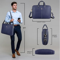 WildHorn Genuine Leather Office Bag for Men | 15.6-Inch Laptop Bag with a Minimalist Design | Professional Leather Bag with Adjustable Straps & Multiple Compartments | 1-Year Warranty