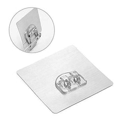 AMIQUS 10 Pcs Hevy Duty Self Adhesive Hook for Hanging Kitchen Item and Other Stainless Steel, Gold Waterproof, Strong Towels, Keys, Utensils,Robes Double-Sided Transparent (Double Claw V Shape)