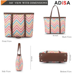 ADISA Women's Office Laptop Handbag Large Printed Shoulder Bag (ADW4087-BLA-ORA)