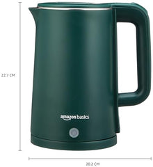 amazon basics 1.5 Liter Cool Touch Electric Kettle| 1350 Watt|Stainless Steel Body|Auto Cut-Off|Triple Safety Protection(Green)