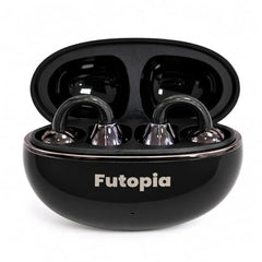 FUTOPIA Loop (OWS) Wireless Bluetooth Earbuds 5.4, Open Ear Design, 10mm Copper Speaker, 300mAh Charging Case, Type-C Fast Charging, HD Sound, BT Name Change, Built-in Mic-Black