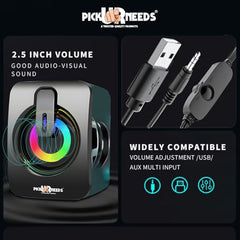 Pick Ur Needs RGB Multimedia Speakers High Bass USB Powered Desktop Speakers with Dynamic LED Lights Wired Speakers for PC, Laptop & Gaming