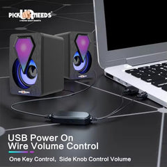 Pick Ur Needs RGB Multimedia Speakers High Bass USB Powered Desktop Speakers with Dynamic LED Lights Wired Speakers for PC, Laptop & Gaming