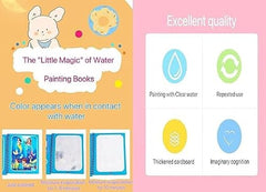 Smart Kid Magic Water Book 4 Pc Set for Kids Age 2–10 Years | Reusable Water Coloring Books Refillable Water Pen | Mess-Free Painting Activity Book | Early Learning Drawing and Travel Activity Kit
