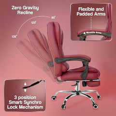 Kepler Brooks Italia Premium Leatherette Office Chair for Work | 3-Years Warranty | Boss Chair for Office, Ergonomic Executive Chair, Cushioned Arms & Seat, Leg Rest, Heavy Duty Metal Base (Black)
