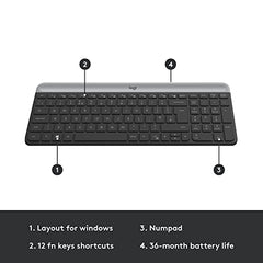 Logitech MK470 Slim Wireless Keyboard and Mouse Combo - Modern Compact Layout, Ultra Quiet, 2.4 GHz USB Receiver, Plug n' Play Connectivity, Compatible with Windows - Graphite