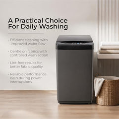Midea 7.5 Kg 5 Star Fully Automatic Top Load Washing Machine, Spiral Stream Tub, Dual Waterfall, 6 Petal Pulsator, Magic Filter (MWMTL075FP0PNMB, Auto Restart, Mid Black)