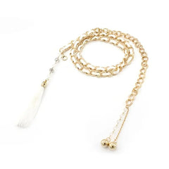 SYGA Women's Metal Belt Waist Chain Versatile Tassel Waist Pendant Women's Fashion Dress Decorative Belt(White)