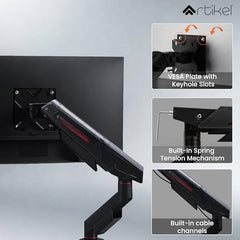 ARTIKEL Armour Monitor Stand for Desk Mount Adjustable Gas Spring Assisted vesa Monitor arm for Table with Full Motion arm with C Clamp Grommet Mounting Base Computer Monitor Stand Upto 40 inches