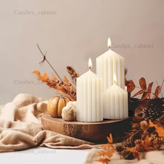 CANDLE CABINETS Ribbed Pillar Candle Set of 3 – 3.2x2 Inch Soy Wax Scented Candles – Minimalist Ribbed Texture for Aesthetic Home Decor & Romantic Gifting (Light Blue)