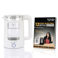 Tesora 1.8L Electric Kettle, 1500W,Stainless Steel Interior, 12 Recipe Book | Electric Water Boiler, Tea Maker, 1500W Fast Boiling, Cool-Touch Body, 360° Base, Auto Shut-Off, Boil-Dry Protection