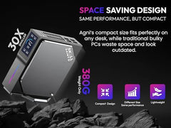 SKULLSAINTS Agni Mini PC – Vibrant LCD Screen, M.2 SSD, Mini Tower with RGB Lights, WiFi 6, 4K UHD, Dual LAN for Home and Office (16+512, 13th Gen N150)