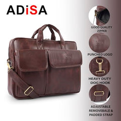 ADISA Laptop Bag for Men - Faux Leather Office Messenger Briefcase with Laptop Compartment for Work, Business, Corporate & Professional Use (LB6055)