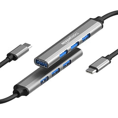 Amazon Basics 4-in-1 Hub Multiport Adapter, USB Hub with Aluminium Shell, 1 x USB 3.0 & 3 x USB 2.0 for PC, MacBook, Mac mini, iMac, Tablet, and Mobile Phones