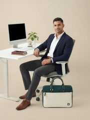 EUME Commute Laptop Bags for Men & Women Office Use| Gift | with Padded Compartment | Vegan Leather & Nylon Fabric | Fits Up to 15.6" Laptop & MacBook, 11L, Black & Forest Green
