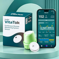 VitaTok CGM Sensor for Continuous Glucose Monitoring, Real-Time Blood Glucose Tracking, Bluetooth Connectivity, Up to 15 Days Wear, Lightweight & Thin Design, IP28 Water Resistant