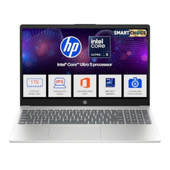 HP 15 Smartchoice, Intel Core Ultra 5 125H 12 TOPS, 24GB DDR5 (Upgradeable) 1TB SSD,Anti-Glare, FHD, 15''/39.6cm,Win11, M365*Office24, Silver, 1.65kg, FD1458TU, FHD Camera w/Shutter, Backlit AI Laptop