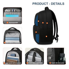 Lunar's Luxur 40L Laptop Backpack with 1 Year Warranty | Foam Padded Water Resistant School bag | Laptop Bag 15.6 Inch | Travel College bag for boys | Office bag for man (black_grey_orange)