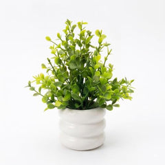amazon basics Artificial Potted Plants, Artificial Plastic Eucalyptus Plants Small Indoor Potted Houseplants, Small Faux Plants for Home Decor Bathroom Office Farmhouse (Set of 8)