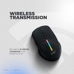 Acer Prism Dual Mode Wireless Mouse I 2.4G + Bluetooth I Silent Click I 3200 DPI (800-1200-2400-3200) I Rechargeable 500mAh I RGB LED I 6 Buttons I Lightweight 87g I Ergonomic Design for Laptop PC Mac