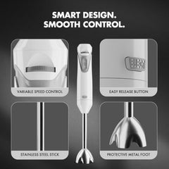 Sujata Blendstick Hand Blender | 600W Heavy Duty Motor | Variable Speed Control | Stainless Steel Shaft | 18000 RPM | Professional Immersion Blender | Easy Clean | Black